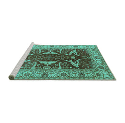 Sideview of Machine Washable Oriental Turquoise Traditional Area Rugs, wshurb810turq