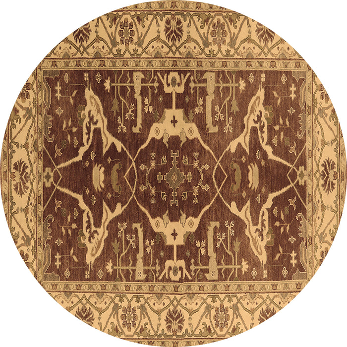 Round Machine Washable Oriental Brown Traditional Rug, wshurb810brn