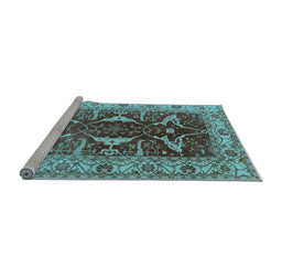 Sideview of Machine Washable Oriental Light Blue Traditional Rug, wshurb810lblu