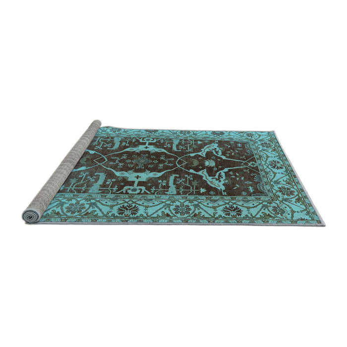Sideview of Machine Washable Oriental Light Blue Traditional Rug, wshurb810lblu