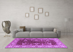 Machine Washable Oriental Purple Traditional Area Rugs in a Living Room, wshurb810pur