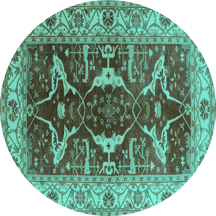 Round Machine Washable Oriental Turquoise Traditional Area Rugs, wshurb810turq