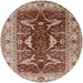 Round Mid-Century Modern Fire Brick Red Oriental Rug, urb810