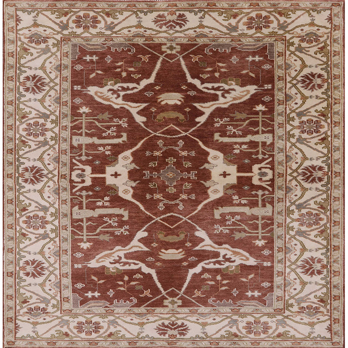 Square Mid-Century Modern Fire Brick Red Oriental Rug, urb810