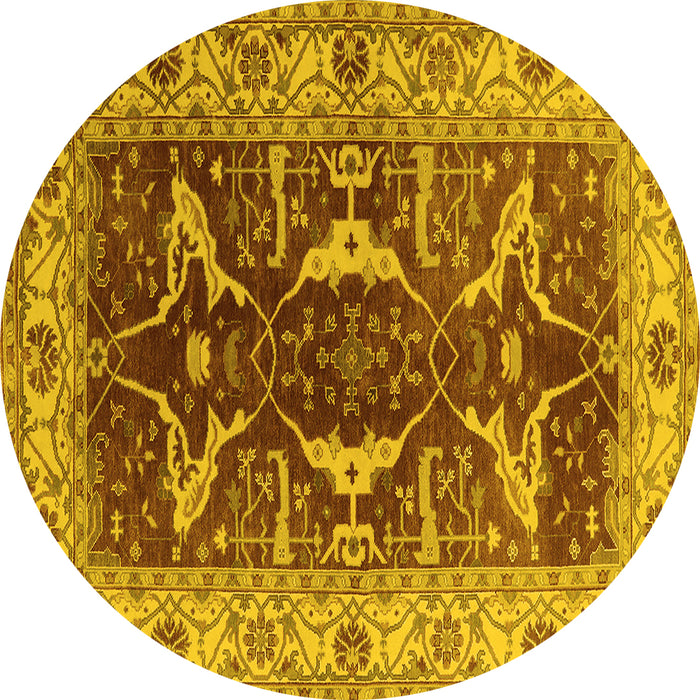 Round Machine Washable Oriental Yellow Traditional Rug, wshurb810yw