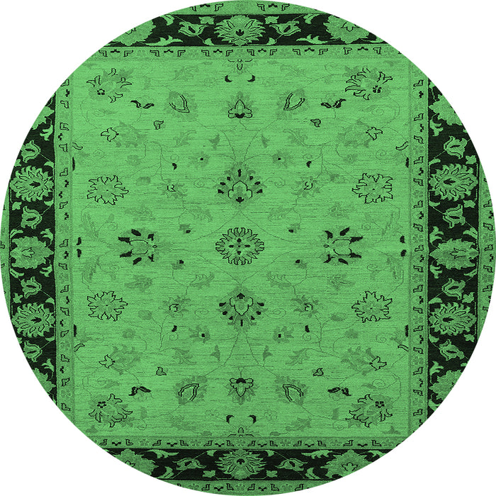 Round Oriental Emerald Green Traditional Rug, urb811emgrn