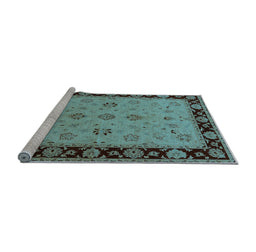 Sideview of Machine Washable Oriental Light Blue Traditional Rug, wshurb811lblu