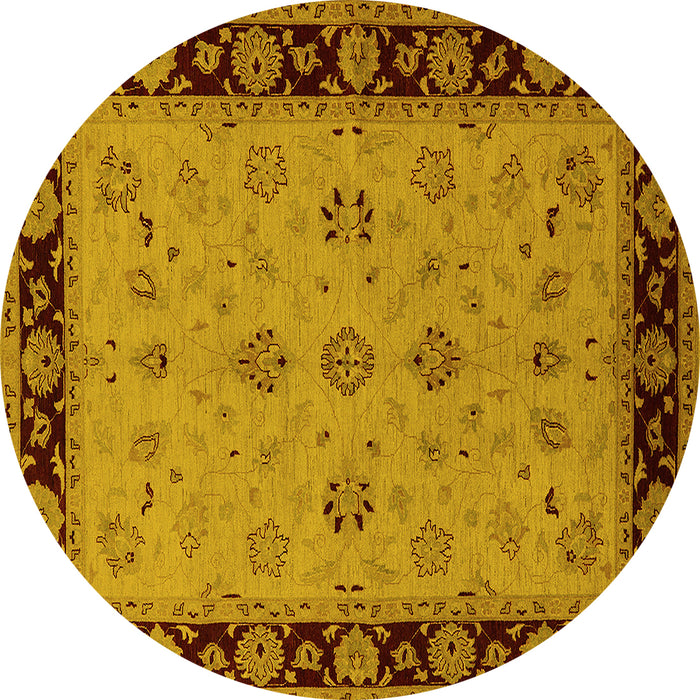 Round Machine Washable Oriental Yellow Traditional Rug, wshurb811yw