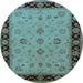 Round Oriental Light Blue Traditional Rug, urb811lblu