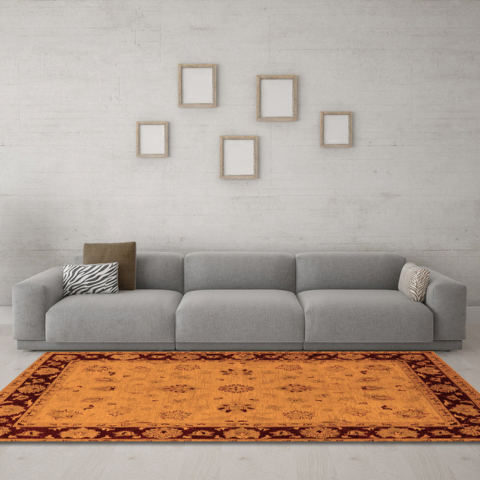 Machine Washable Oriental Orange Traditional Area Rugs in a Living Room, wshurb811org