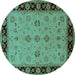 Round Oriental Turquoise Traditional Rug, urb811turq