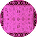 Round Machine Washable Oriental Pink Traditional Rug, wshurb811pnk