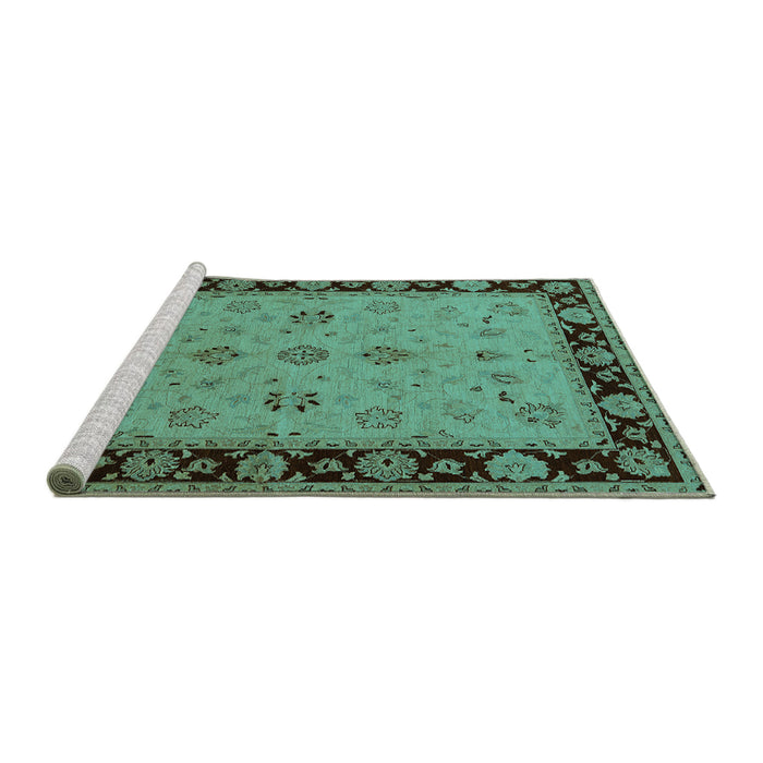 Sideview of Machine Washable Oriental Turquoise Traditional Area Rugs, wshurb811turq