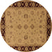 Round Machine Washable Oriental Brown Traditional Rug, wshurb811brn