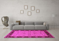 Machine Washable Oriental Pink Traditional Rug, wshurb811pnk