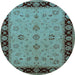 Round Machine Washable Oriental Light Blue Traditional Rug, wshurb811lblu