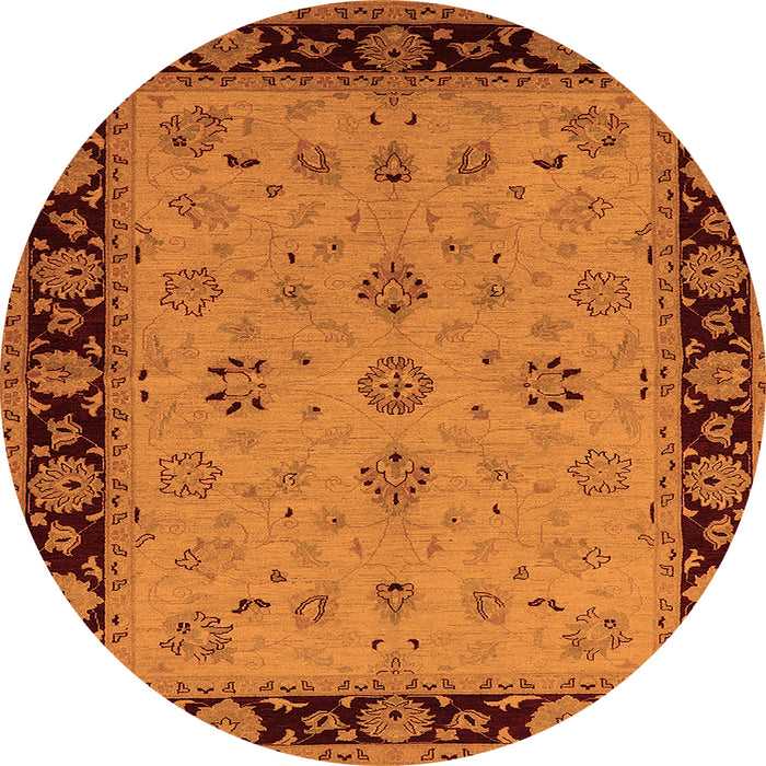 Round Oriental Orange Traditional Rug, urb811org