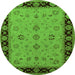 Round Machine Washable Oriental Green Traditional Area Rugs, wshurb811grn