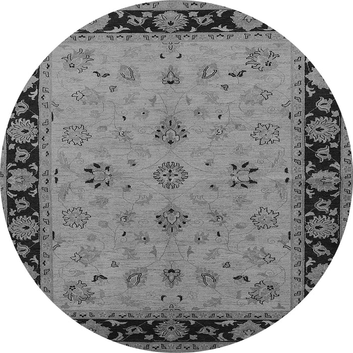 Round Machine Washable Oriental Gray Traditional Rug, wshurb811gry