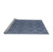 Sideview of Machine Washable Industrial Modern Azure Blue Rug, wshurb812