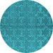 Round Machine Washable Oriental Turquoise Industrial Area Rugs, wshurb812turq