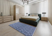 Mid-Century Modern Azure Blue Oriental Rug in a Bedroom, urb812