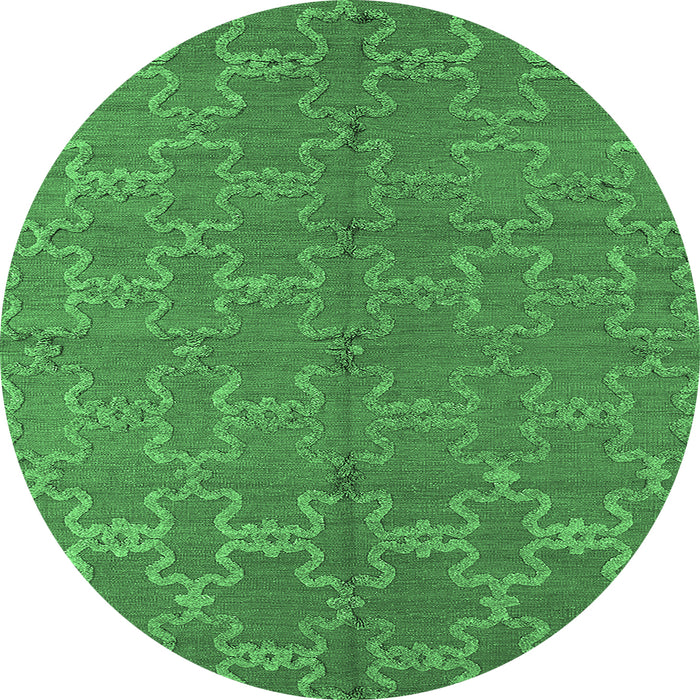 Round Machine Washable Oriental Emerald Green Industrial Area Rugs, wshurb812emgrn