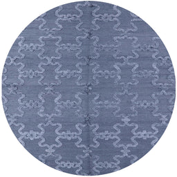 Round Machine Washable Industrial Modern Azure Blue Rug, wshurb812
