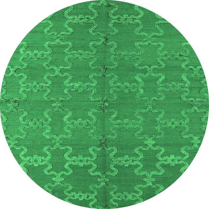 Round Machine Washable Oriental Green Industrial Area Rugs, wshurb812grn