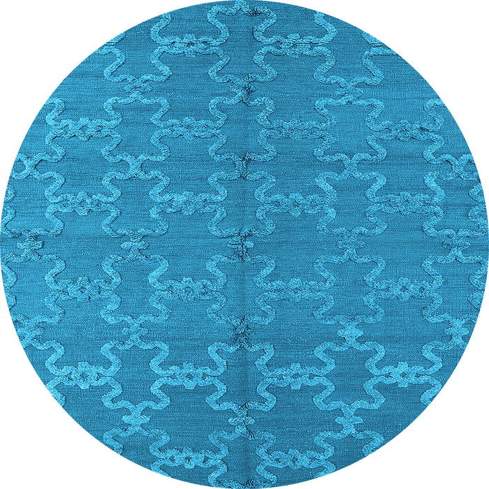Round Machine Washable Oriental Light Blue Industrial Rug, wshurb812lblu
