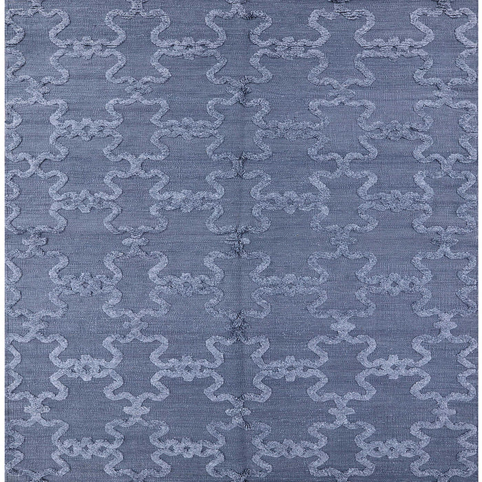 Square Mid-Century Modern Azure Blue Oriental Rug, urb812