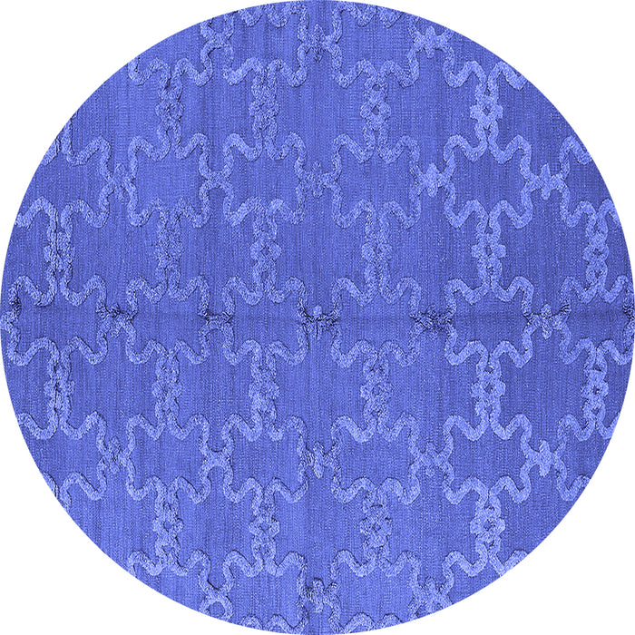 Round Machine Washable Oriental Blue Industrial Rug, wshurb812blu