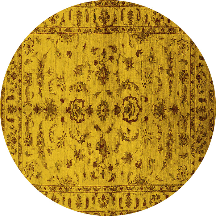 Round Oriental Yellow Traditional Rug, urb813yw