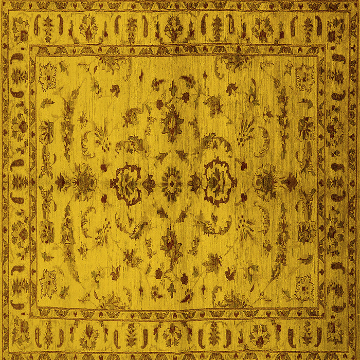 Square Machine Washable Oriental Yellow Traditional Rug, wshurb813yw