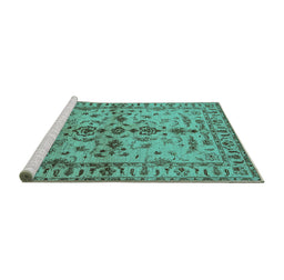 Sideview of Machine Washable Oriental Turquoise Traditional Area Rugs, wshurb813turq