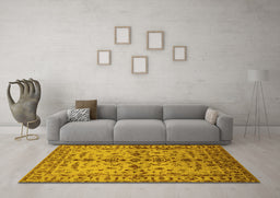 Machine Washable Oriental Yellow Traditional Rug in a Living Room, wshurb813yw
