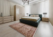 Mid-Century Modern Dark Salmon Pink Oriental Rug in a Bedroom, urb813