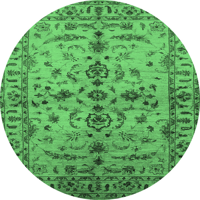 Round Machine Washable Oriental Emerald Green Traditional Area Rugs, wshurb813emgrn
