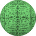 Round Machine Washable Oriental Emerald Green Traditional Area Rugs, wshurb813emgrn