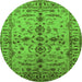 Round Machine Washable Oriental Green Traditional Area Rugs, wshurb813grn