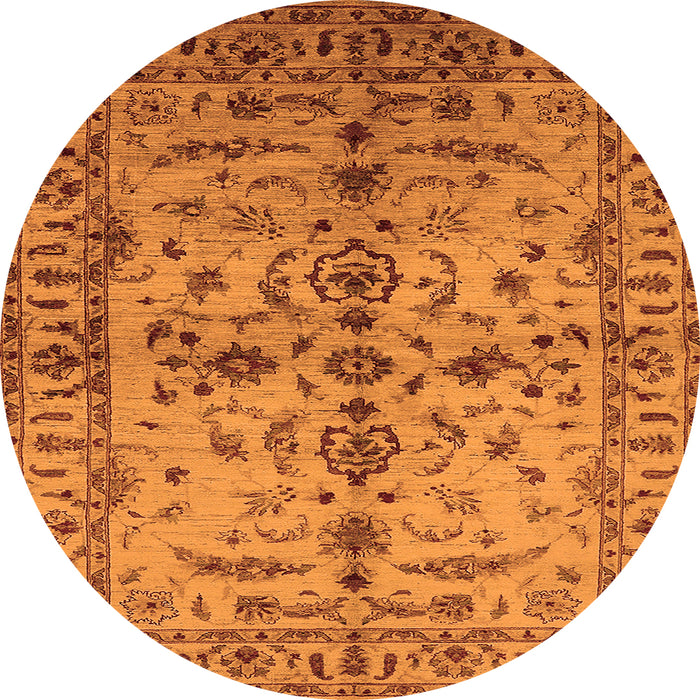 Round Oriental Orange Traditional Rug, urb813org