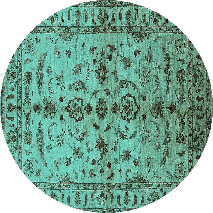 Round Oriental Turquoise Traditional Rug, urb813turq