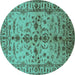 Round Oriental Turquoise Traditional Rug, urb813turq