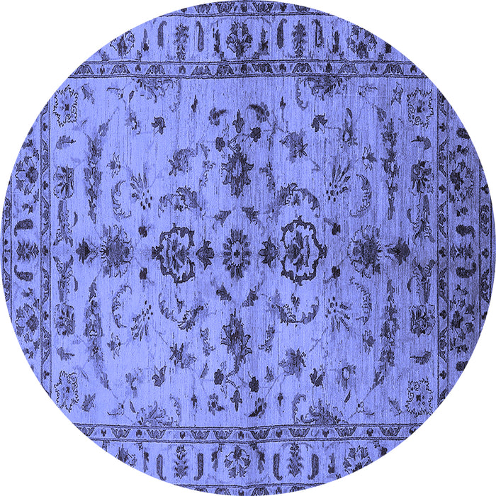 Round Machine Washable Oriental Blue Traditional Rug, wshurb813blu