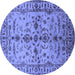 Round Machine Washable Oriental Blue Traditional Rug, wshurb813blu