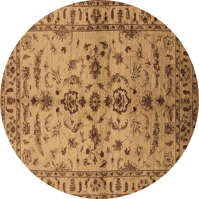 Round Machine Washable Oriental Brown Traditional Rug, wshurb813brn