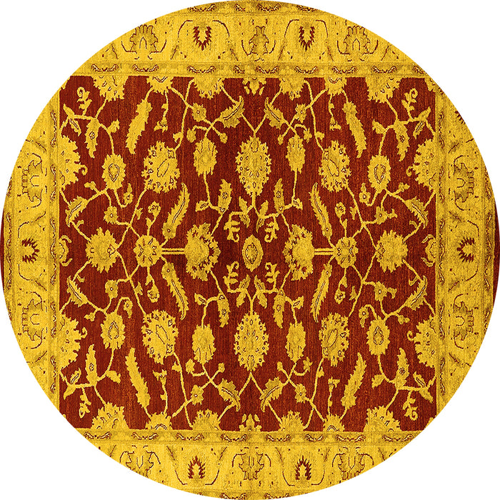 Round Machine Washable Oriental Yellow Traditional Rug, wshurb814yw
