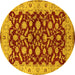 Round Machine Washable Oriental Yellow Traditional Rug, wshurb814yw