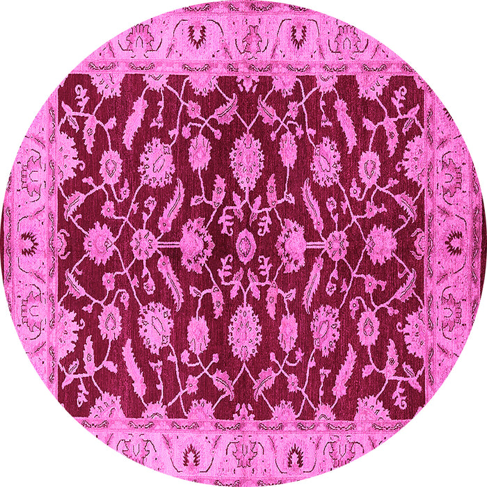 Round Machine Washable Oriental Pink Traditional Rug, wshurb814pnk