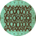 Round Oriental Turquoise Traditional Rug, urb814turq